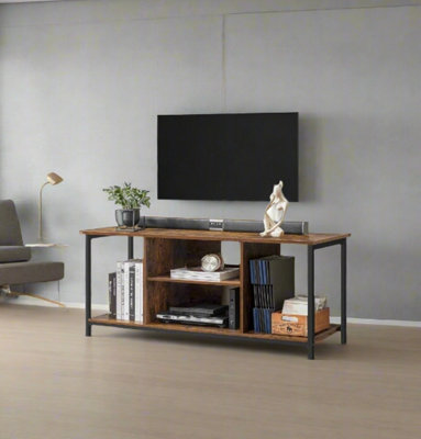 Modcraft Rustic Tv Stand For Tvs Up To 60 Inches ,industrial Entertainment Unit With Open Shelves120 X 40 X 50 Cm from B&Q