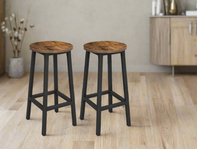 B&Q -  Set Of 2 Bar StoolsIndustrial Kitchen Breakfast ChairsRustic Brown And Black