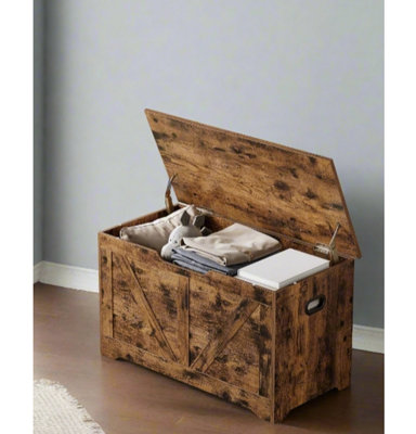 Modcraft Rustic Brown Farmhouse-Style Storage Bench With Lid - Image 3