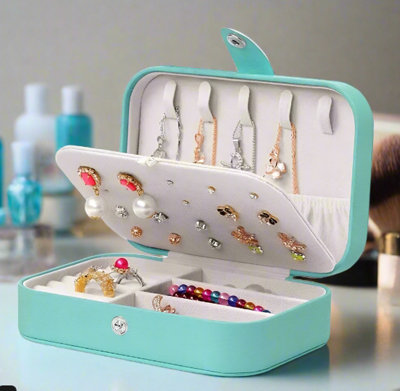 Modcraft Portable Leather Jewelry Box Travel Case For Rings Necklaces Earrings StorageBlue from B&Q