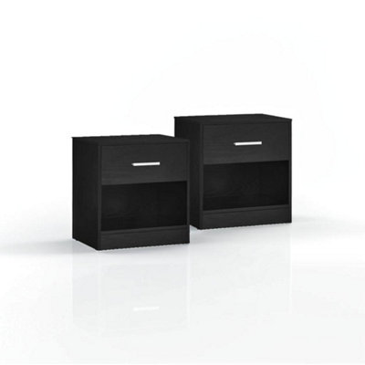 Modcraft Black Single Shelf Single Drawer Bedside Table Set Of 2 - Image 3