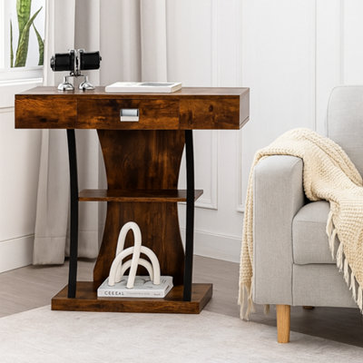 Modcraft Rustic Brown Console Table With Drawer And Shelves T Shape Hallway Entryway Sofa Side Table from B&Q