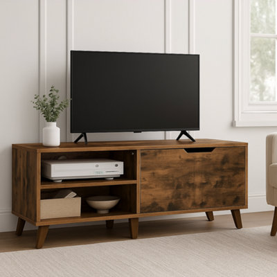 Modcraft Rustic Brown Tv Stand With 2 Doors & Adjustable Shelves 140Cm Unit For Tvs And Living Room Storage Cabinet from B&Q
