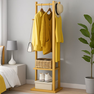  - Bamboo Coat Stand With Garment Shelf And Hanging Rail