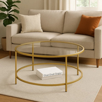 Modcraft Round Glass Coffee Table With Gold Metal FrameModern Living Room Centre Table from B&Q