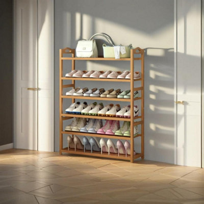 B&Q -  6-Tier Tall Wooden Shoe RackHome Storage For Footwear