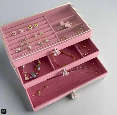 Modcraft Large Pink Acrylic 3 Drawer Jewelry Storage Box Organizer For Rings Earrings Bracelets from B&Q
