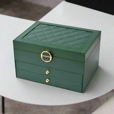 Large 3 Layer Green Jewelry Box Organizer With Lock Necklace Storage Cabinet from B&Q