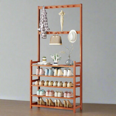 B&Q -  Large Wooden Hat And Coat Stand With 5 Tiers And Shoe Rack