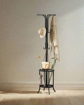 B&Q -  Elegant Freestanding Coat Stand With Umbrella StorageBlack