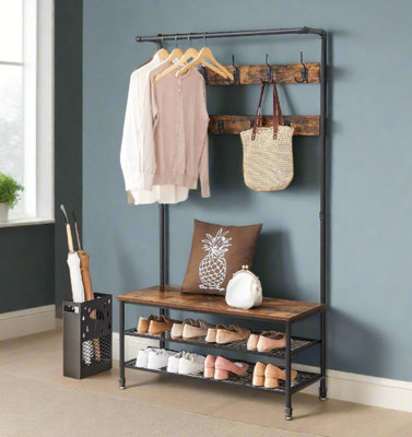 Modcraft Large Hall Tree Coat Rack With Bench And Shoe Rack from B&Q