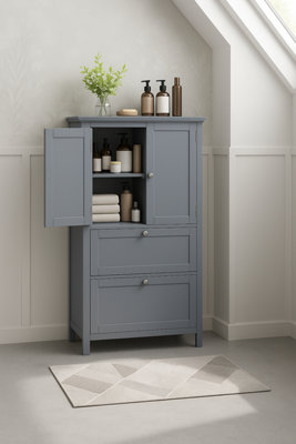 Modcraft Grey 2 Door 2 Drawer Bathroom Storage Cabinet - Image 3