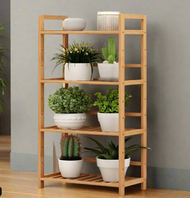 Modcraft Natural 4 Shelf Bamboo Plant Stand Ladder With Adjustable Shelves - Image 3