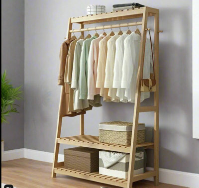 Modcraft Unisex Natural Freestanding Clothes Rail With Shoe Storage & Shelves - Finish | : Large - Image 4