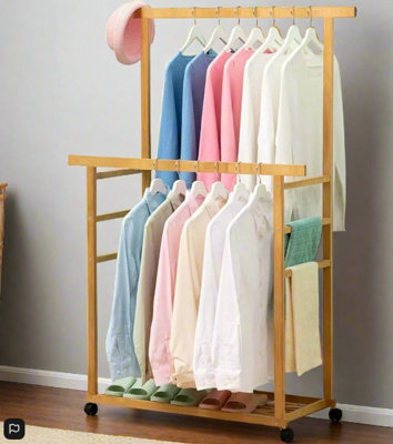 Modcraft Large Bamboo Clothes Rail With WheelsWooden Garment Rack With Shelves For Bedroom from B&Q
