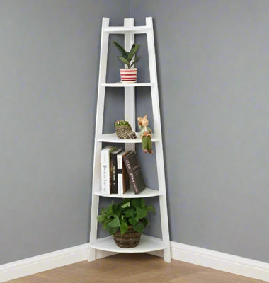 5-Tier Ladder Corner Bookshelf White Modcraft - Image 3