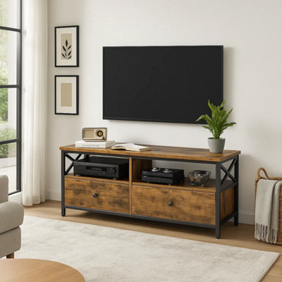 Modcraft Industrial Tv Stand For 55-Inch TvCabinet With 2 Drawers & Open Storage Shelves from B&Q