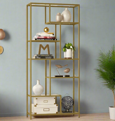 Modcraft 6-Tier Glass BookshelfTall Display Bookcase & Plant StandTempered Glass Shelves, from B&Q