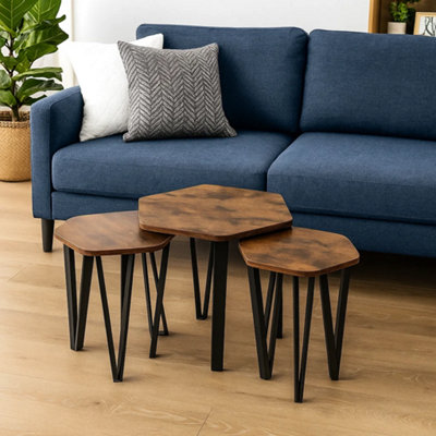 Modcraft Set Of 3 Rustic Brown Nesting Coffee Tables With Steel FramesIndustrial Style from B&Q