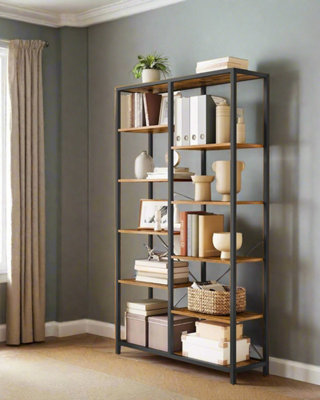 Modcraft 5-Tier Rustic Brown & Black Industrial Bookcase With 10 Compartments from B&Q