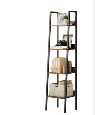 B&Q -  Industrial 4-Tier Ladder ShelfRustic Brown & Black Bookcase For Living Room Or Office