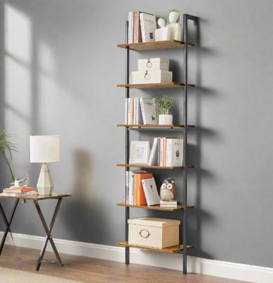Modcraft 6-Tier Industrial Ladder ShelfRustic Brown & Black Tall Bookshelf For Home Or Office from B&Q