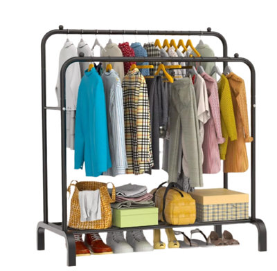 Modcraft Double Rail Clothes RackSteel Garment Hanging Stand With Shelf110Cm Black Display Rail from B&Q