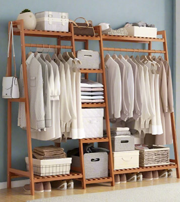 Modcraft Large Wooden Clothes Rail Rack Heavy Duty Garment Stand Corner Open Wardrobe Shelf Organizer