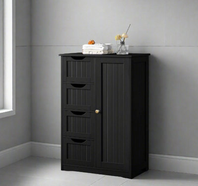 Modcraft Bathroom Floor Cabinet Wooden Freestanding Storage With 4 Drawers & 1 Door Adjustable Shelf Black from B&Q