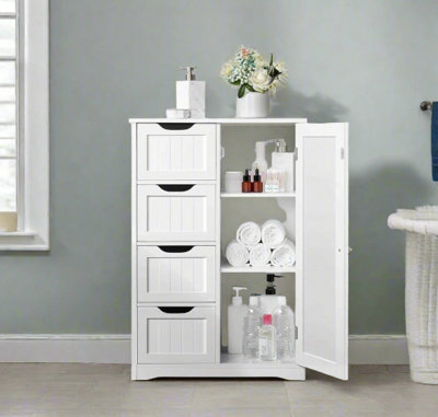 Modcraft Bathroom Floor Cabinet Wooden Freestanding Storage With 4 Drawers & 1 Door Adjustable Shelf White from B&Q