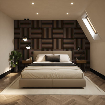 B&Q Wrapped Acoustic Slat Pvc Wall Tiles Walnut 4 Pack Each Tile 55 X 55Cm