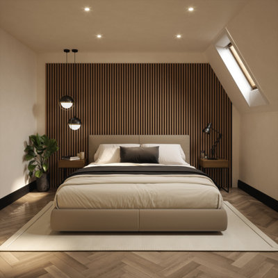 B&Q Wrapped Acoustic Slat Pvc Wall Panel Smoked Oak Single Panel - 240 X 60Cm