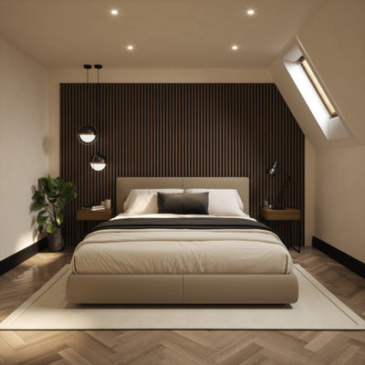 B&Q Wrapped Acoustic Slat Pvc Wall Panel Walnut Single Panel - 240 X 60Cm