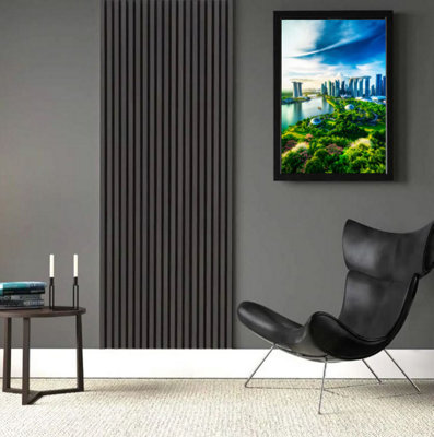 D Pro T Homeware Oak Acoustic 3D Timber Oak Slatted Wall Panel - 2400X600 - Natural Décor Black