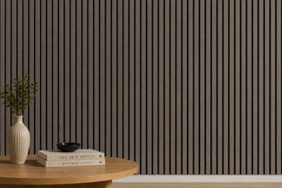 B&Q -  Acoustic Wall Panel Grey Oak 3D Timber Oak Slatted 2400X600Natural Décor