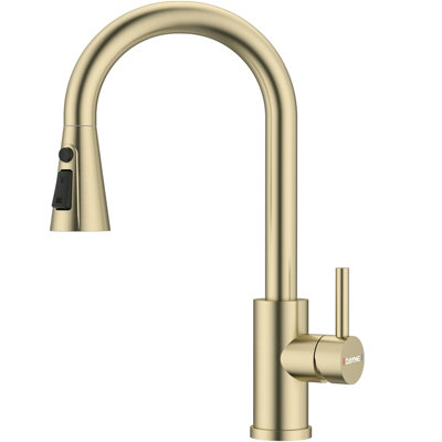 B&Q Dayone Kitchen Sink Tap Mixer With Pull Out Sprayer, Sus304 Stainless Steel Gold