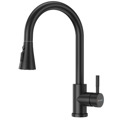 B&Q -  Modern Matt Black Kitchen Mixer Tap With Pull Out Spray3 ModesHigh ArchSingle Lever