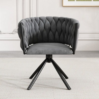 B&Q -  Grey Velvet Swivel Dining Chair With Black Metal Legs
