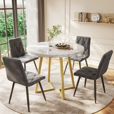 Matteo Contemporary Round Coffee Table With Marble Pattern And Gold Stand 80X80X75Cm from B&Q
