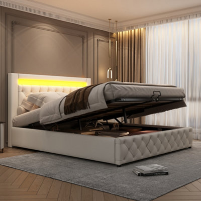 Matteo White Pu Upholstered Bed 150X200Cm With Slatted FrameStorage And Led Lighting from B&Q