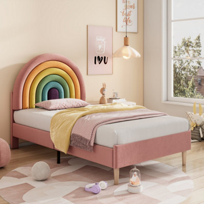 Matteo Chic Upholstered Bed 90X190 With Adjustable Headboard And Wooden Slat SupportPink Velvet from B&Q
