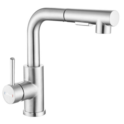 B&Q Appaso Brushed Stainless Steel Pull Out Kitchen Mixer Tap 50Cm