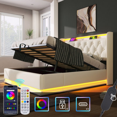 Matteo "white Upholstered Ottoman Double Bed With Led SurroundHydraulic Storage And Charging Function" from B&Q