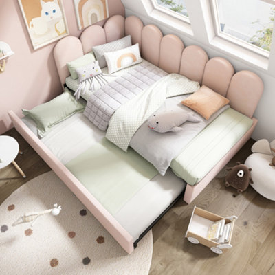 Matteo "velvet Upholstered Daybed With Pull-Out Bed3Ft Single90X190CmPinkMetal Slatted Frame" from B&Q