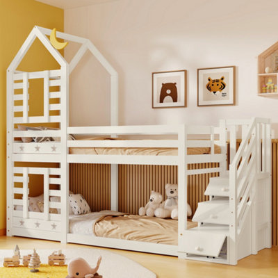Matteo Sturdy Pine Wood Bunk Bed With Storage190X90 CmWhite from B&Q