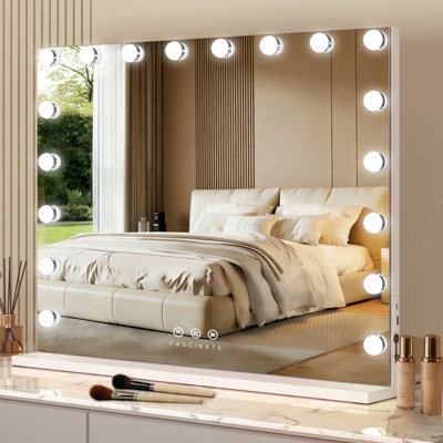 B&Q -  Hollywood Vanity Mirror Xtra Large 80X60Cm 18 Dimmable Led Beauty Mirror Tempered Glass Wall Mount Tabletop White