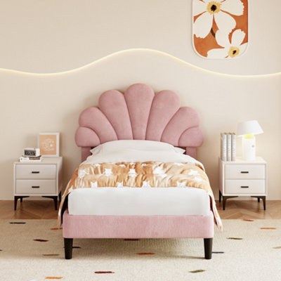 Matteo Single 3Ft Pink Velvet Bed Frame With Adjustable Petal Headboard & Solid Wood Slats from B&Q