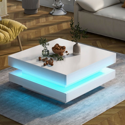 Matteo White High Gloss Square Coffee Table With 360 Degree Rotating Top & 16-Colour Led Lights (70X70X36Cm) from B&Q
