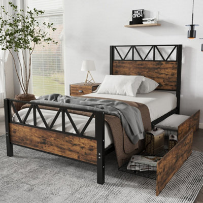 Matteo Black Metal Single Bed Frame With 2 Underbed Storage Drawers3Ft (90X190Cm)DurableSpace-Saving & Modern Wood Effect from B&Q