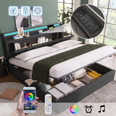 Matteo Grey 5Ft Double Upholstered Bed Frame With Smart Storage HeadboardUsb & Type-C ChargingAnd App-Controlled Led Lighting from B&Q